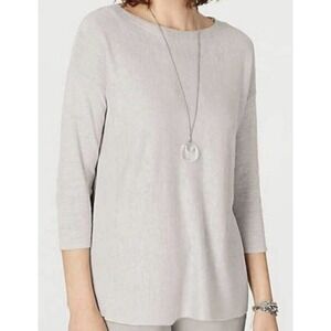 J Jill | Linen Rayon Pullover Boat Neck Sweater XS Gray 3/4 Sleeve Side Split